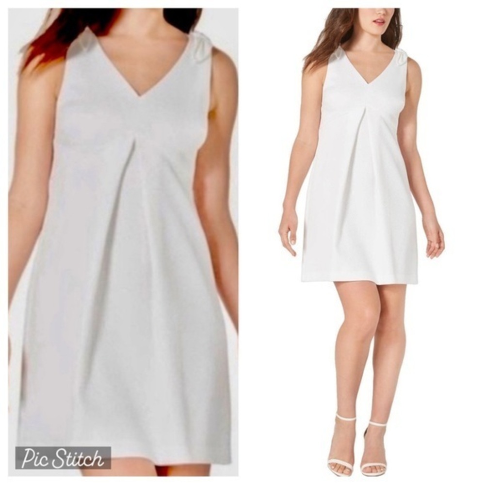 NWT Trina Turk Tie Bow Shoulder Textured Pleated Dress